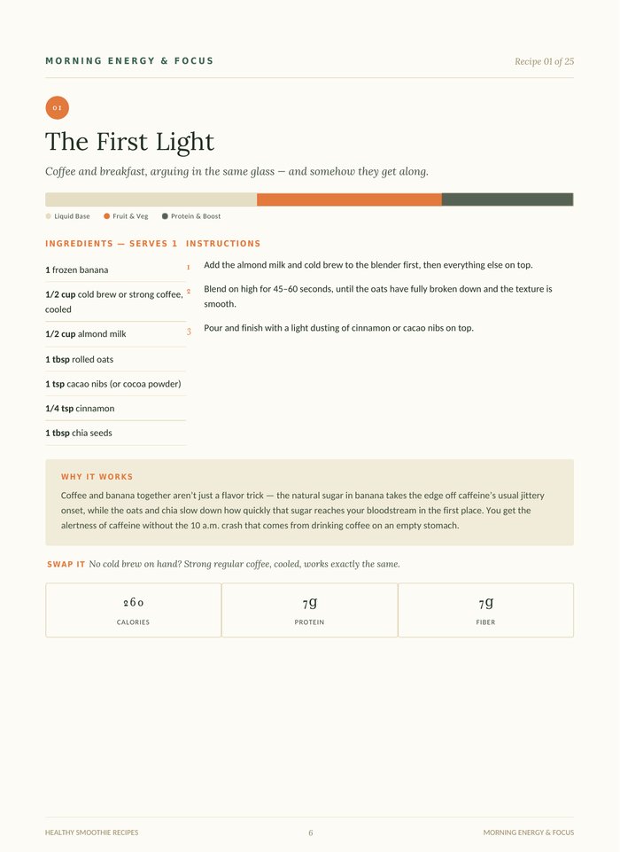 Sample recipe page from Healthy Smoothie Recipes